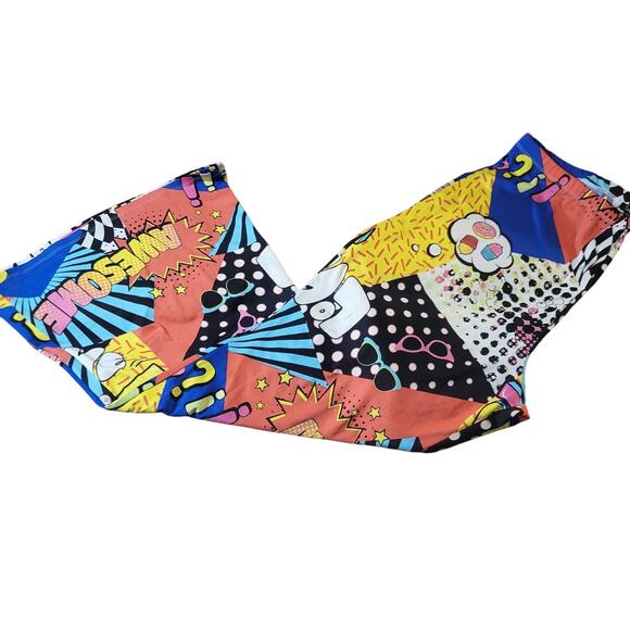 Graphic novelty print comic book plants fit and flare bootleg boot cut trendy - Picture 2 of 12